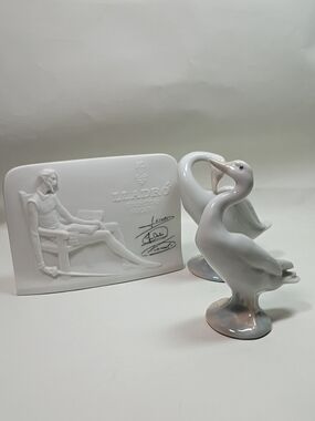 Lladró White Porcelain Long Neck Goose Swan Figurine Pair EUC